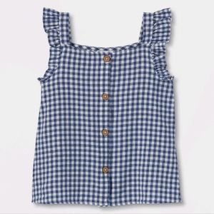 Girls printed sleeveless woven top - Cat and Jack - Navy gingham - L
